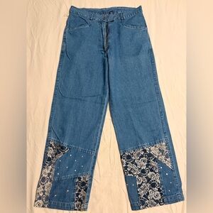 Vintage Saxx Blue Wide Leg Jeans with Lace Accents